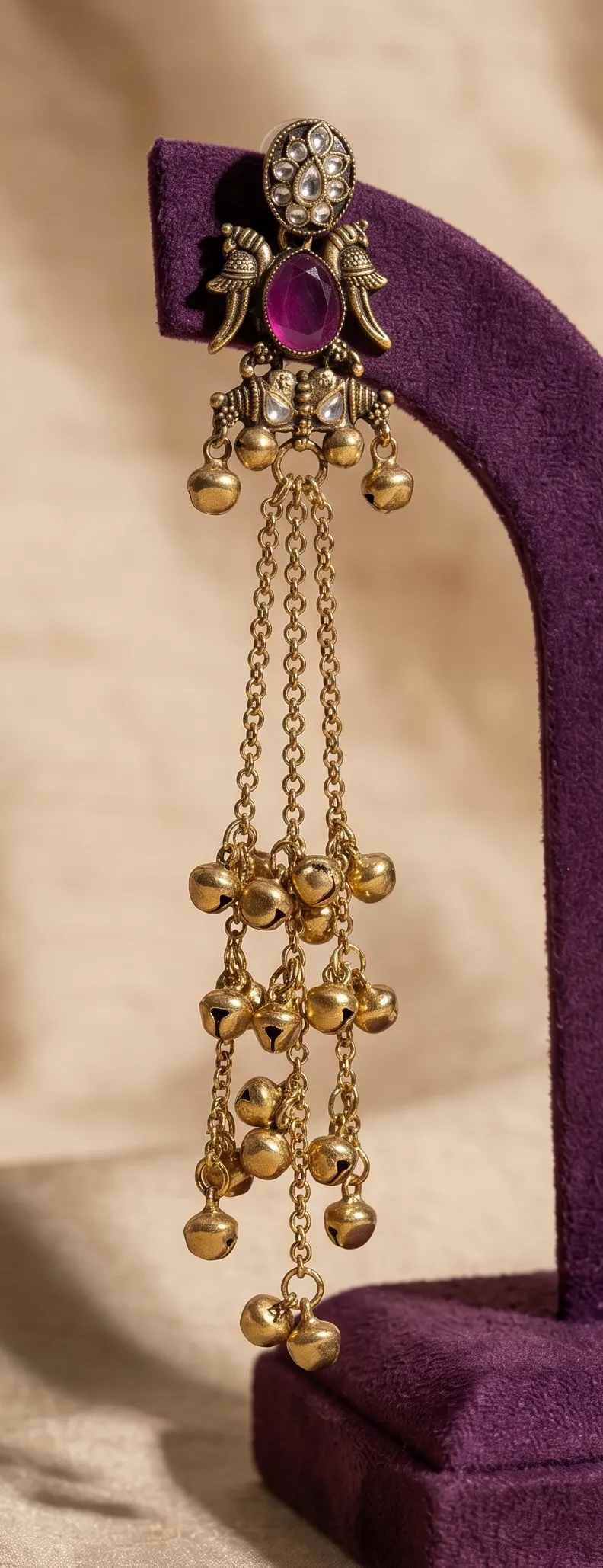 Amethyst Royal Peacock Tiered Ghungroo Earrings